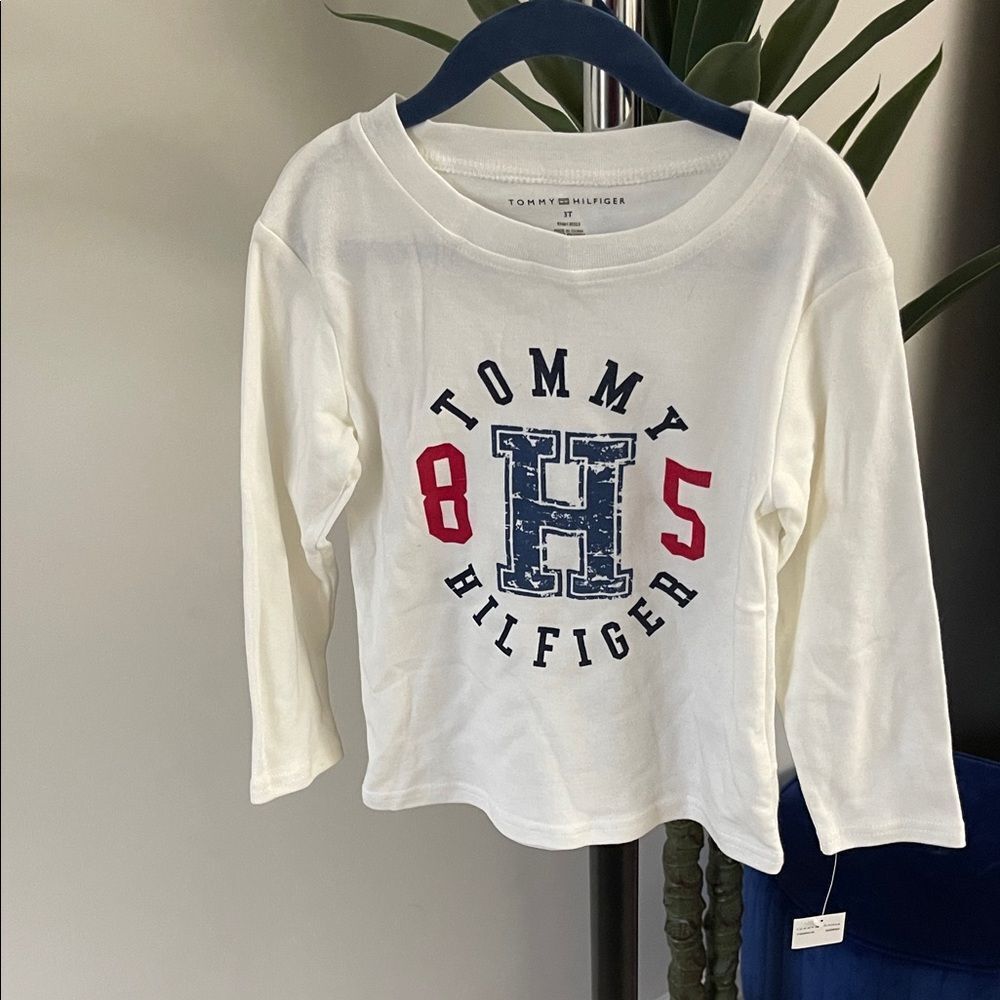 Tommy Hilfiger Kids White Long Sleeve Tee with Red and Blue Design